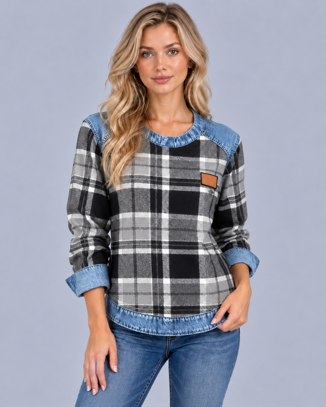 Women's Soft Cotton Sweatshirt | Stylish Patchwork Pullover
