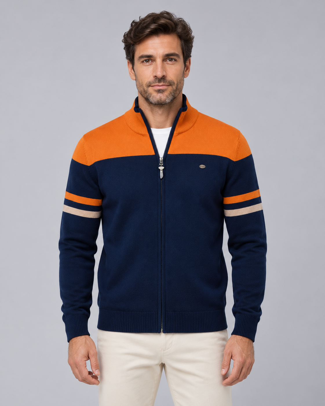 Men's Knitted Zip-Up Cardigan | Mock Neck Sweater