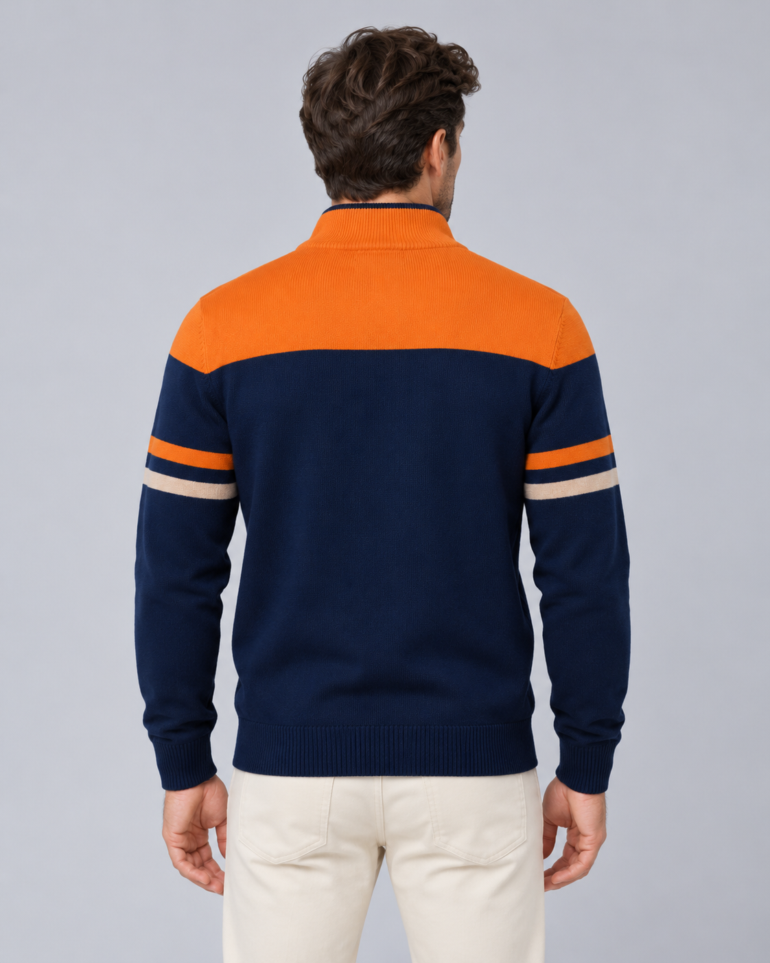 Men's Knitted Zip-Up Cardigan | Mock Neck Sweater