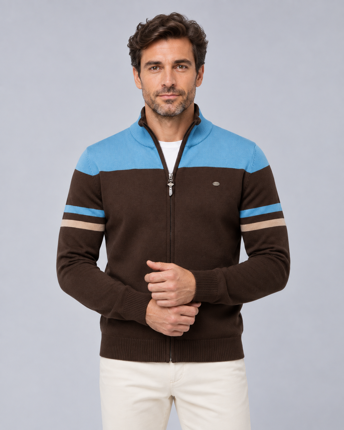 Men's Knitted Zip-Up Cardigan | Mock Neck Sweater