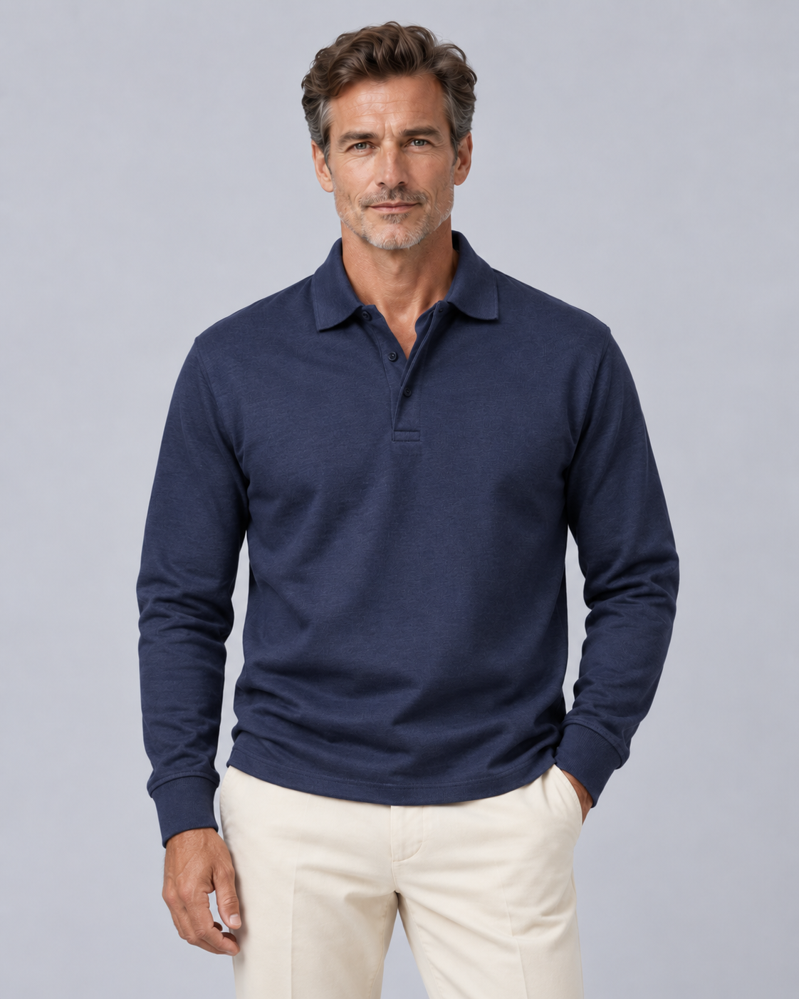 Men's Cotton Long Sleeve Polo Shirt | Classic Versatile Pullover