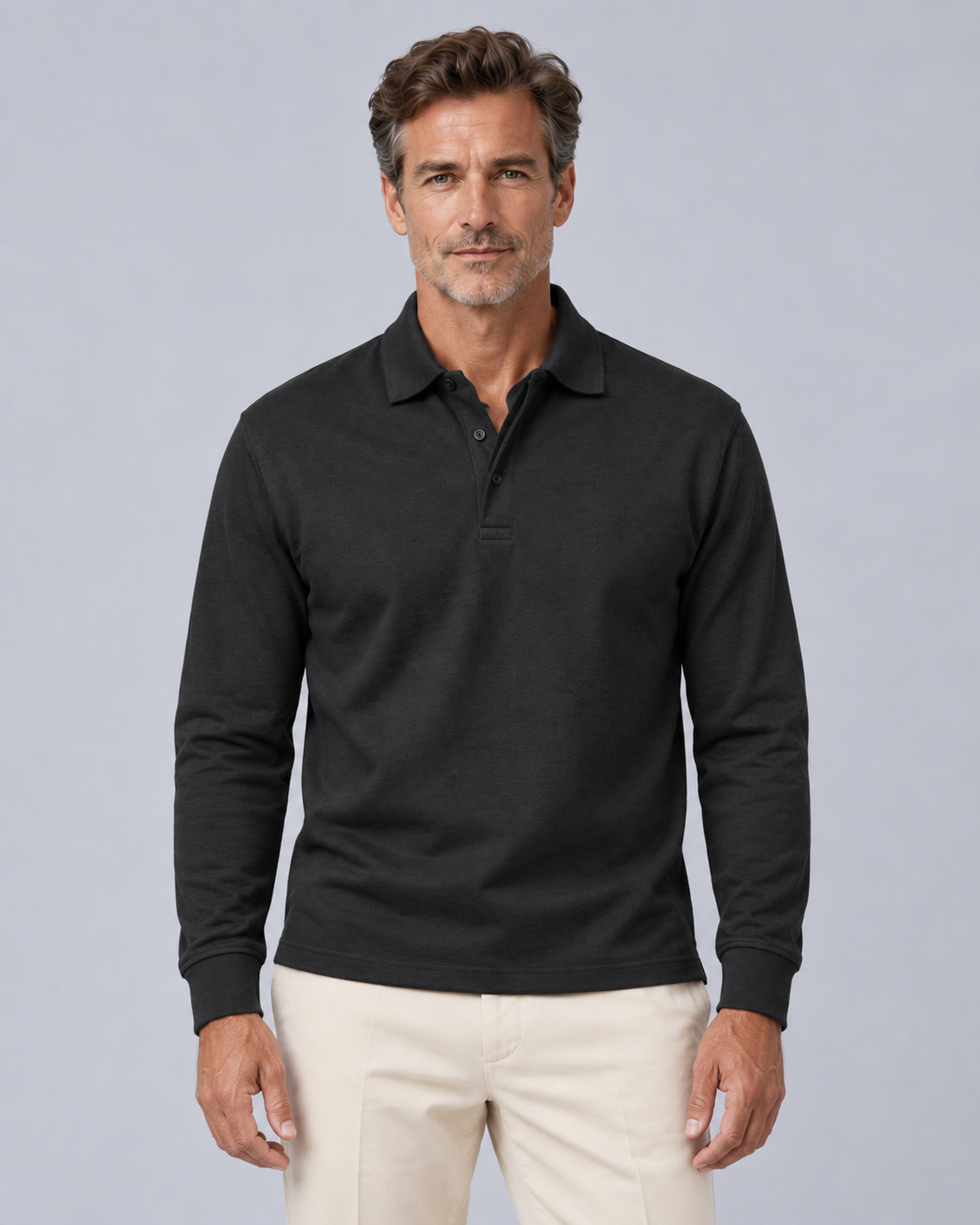 Men's Cotton Long Sleeve Polo Shirt | Classic Versatile Pullover
