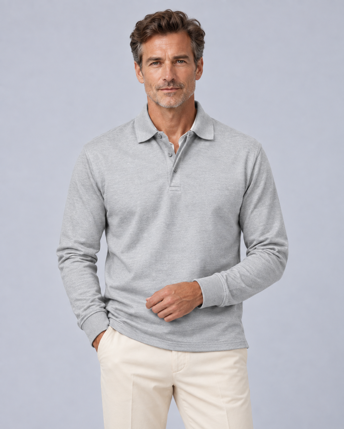 Men's Cotton Long Sleeve Polo Shirt | Classic Versatile Pullover