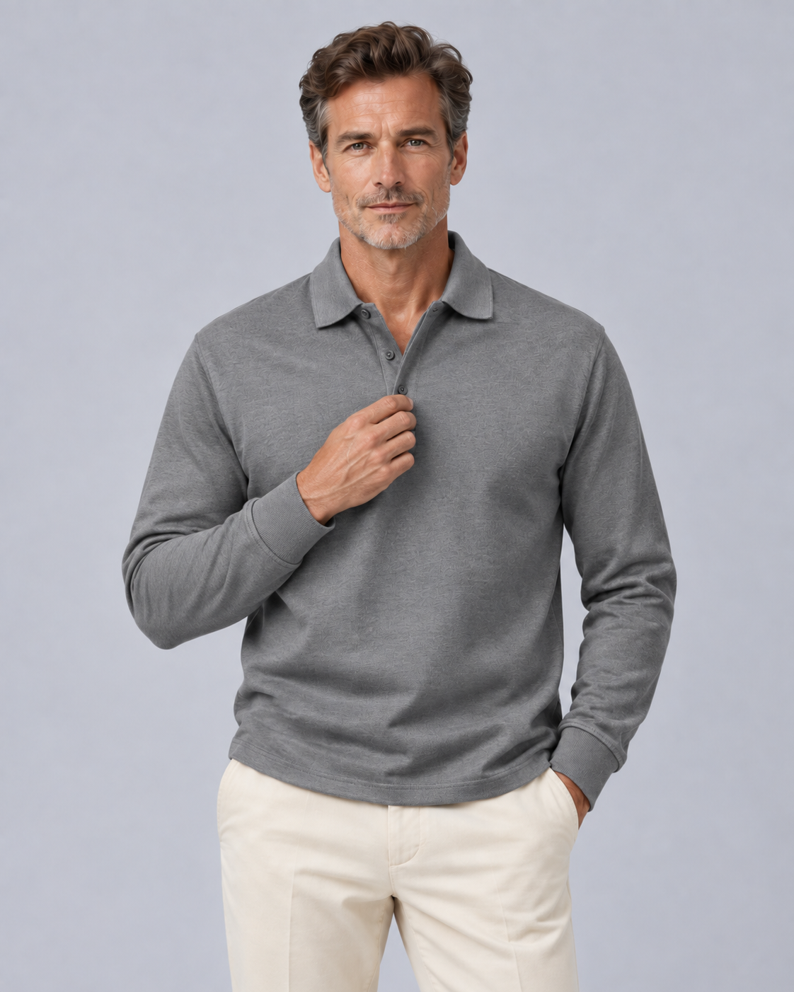 Men's Cotton Long Sleeve Polo Shirt | Classic Versatile Pullover