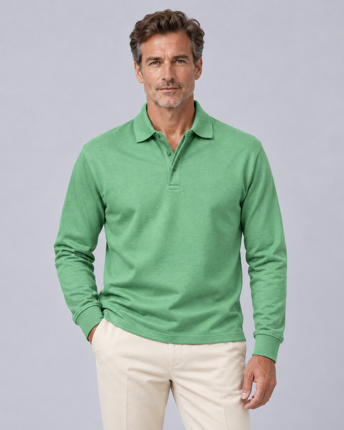 Men's Cotton Long Sleeve Polo Shirt | Classic Versatile Pullover