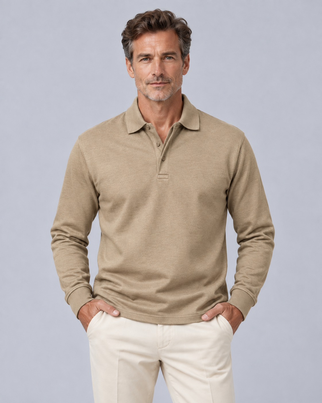 Men's Cotton Long Sleeve Polo Shirt | Classic Versatile Pullover