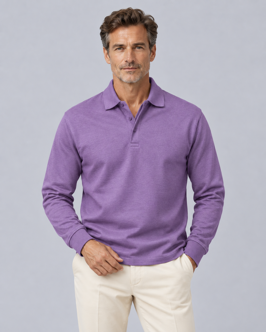 Men's Cotton Long Sleeve Polo Shirt | Classic Versatile Pullover