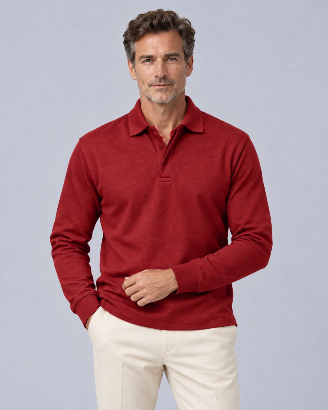 Men's Cotton Long Sleeve Polo Shirt | Classic Versatile Pullover