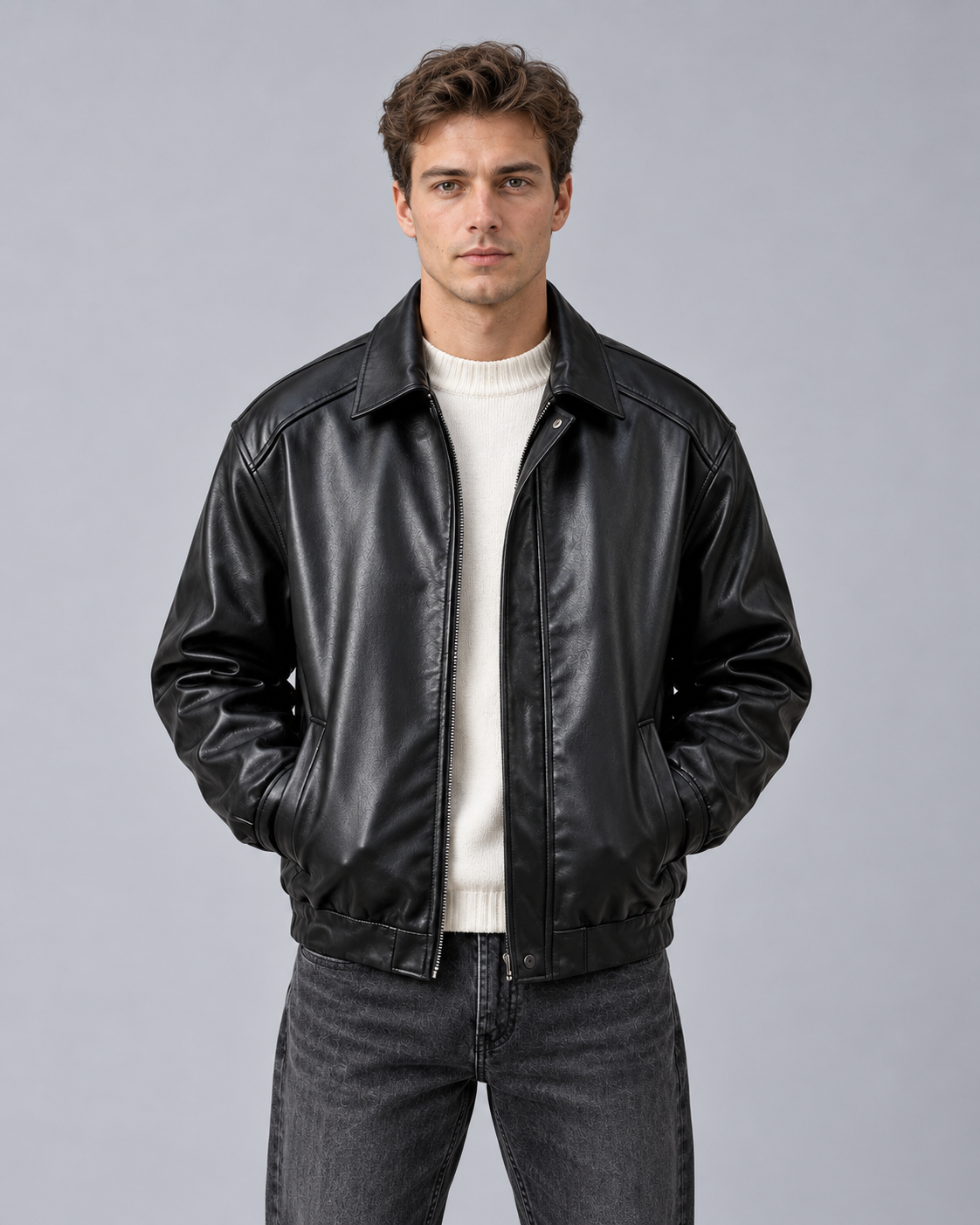 Men's PU Leather Jacket with Loose Fit
