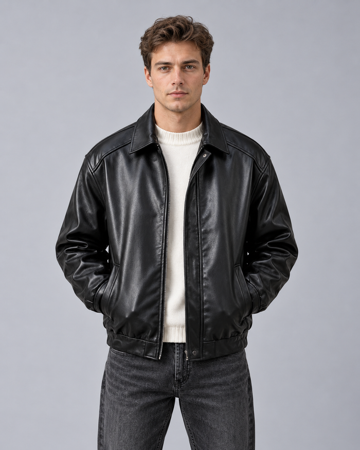 Men's PU Leather Jacket with Loose Fit