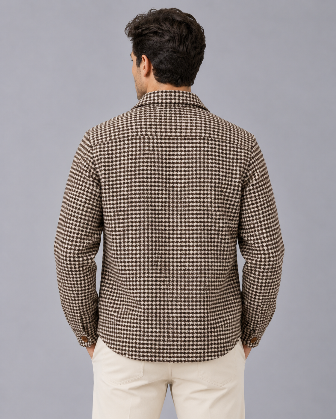 Men's Houndstooth Shirt Jacket | Button-Up Check Overshirt