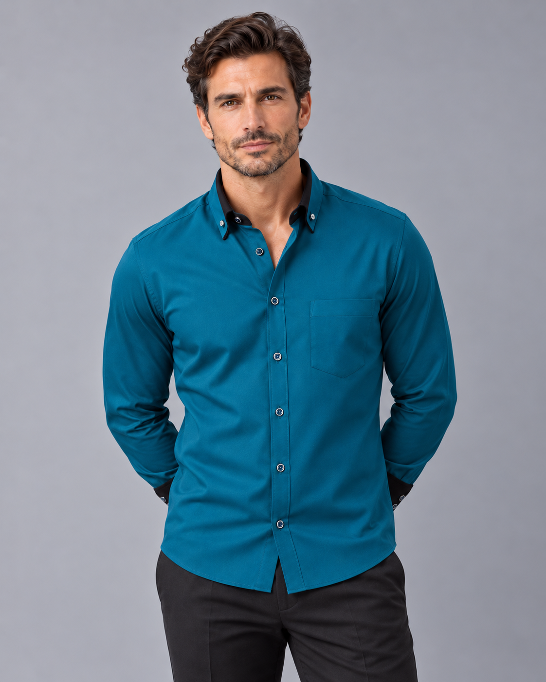 Men's Long Sleeve Shirt | Button-Down Collar with Tailored Fit