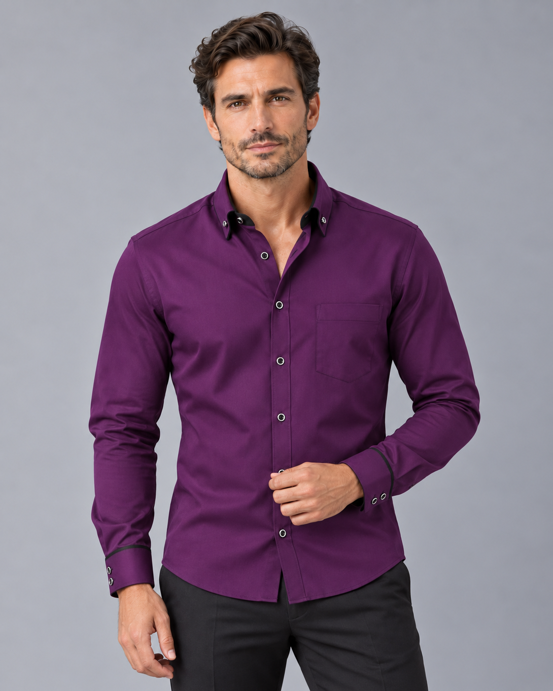 Men's Long Sleeve Shirt | Button-Down Collar with Tailored Fit