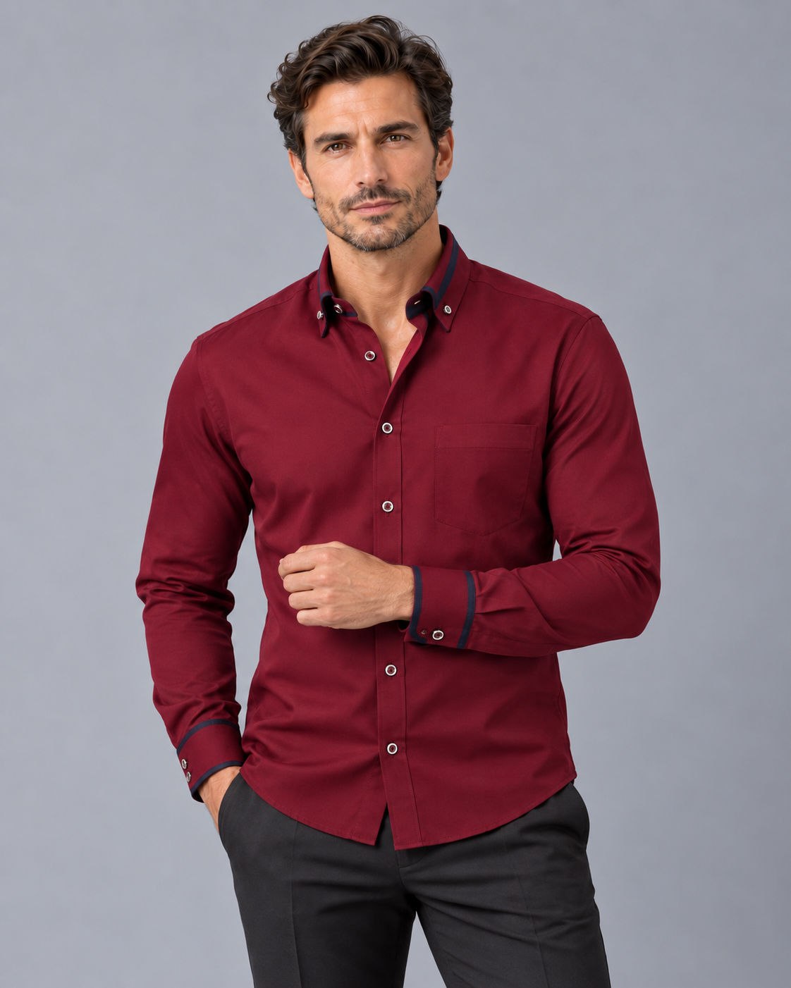Men's Long Sleeve Shirt | Button-Down Collar with Tailored Fit
