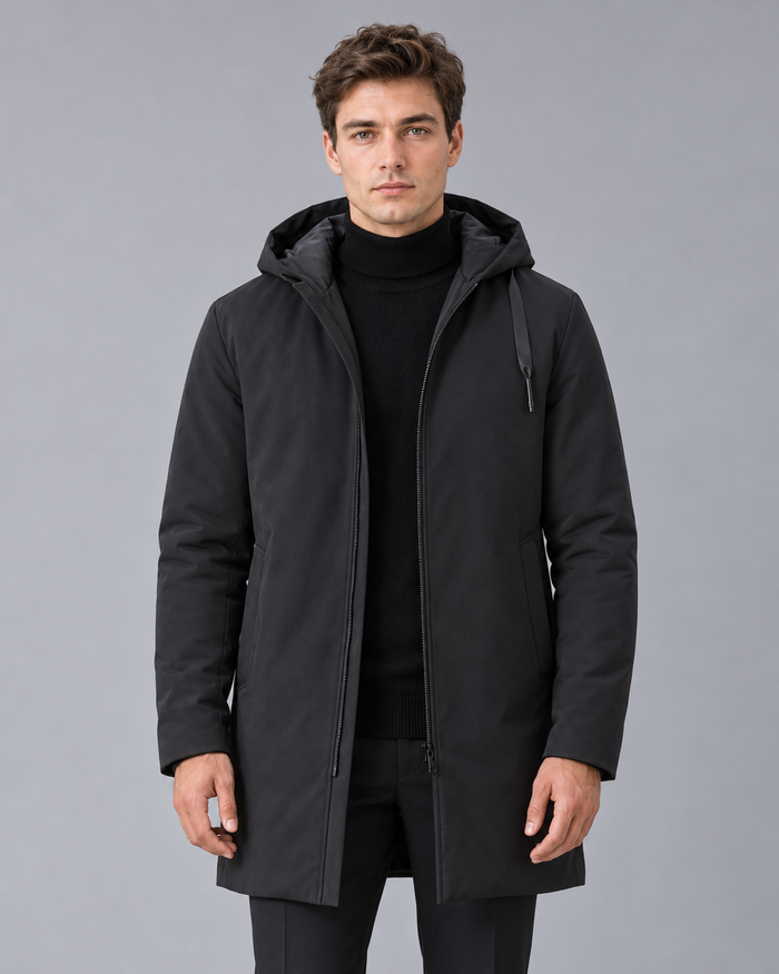 Men's Waterproof Parka Longline Coat | Hooded Winter Jacket with Quilted Lining