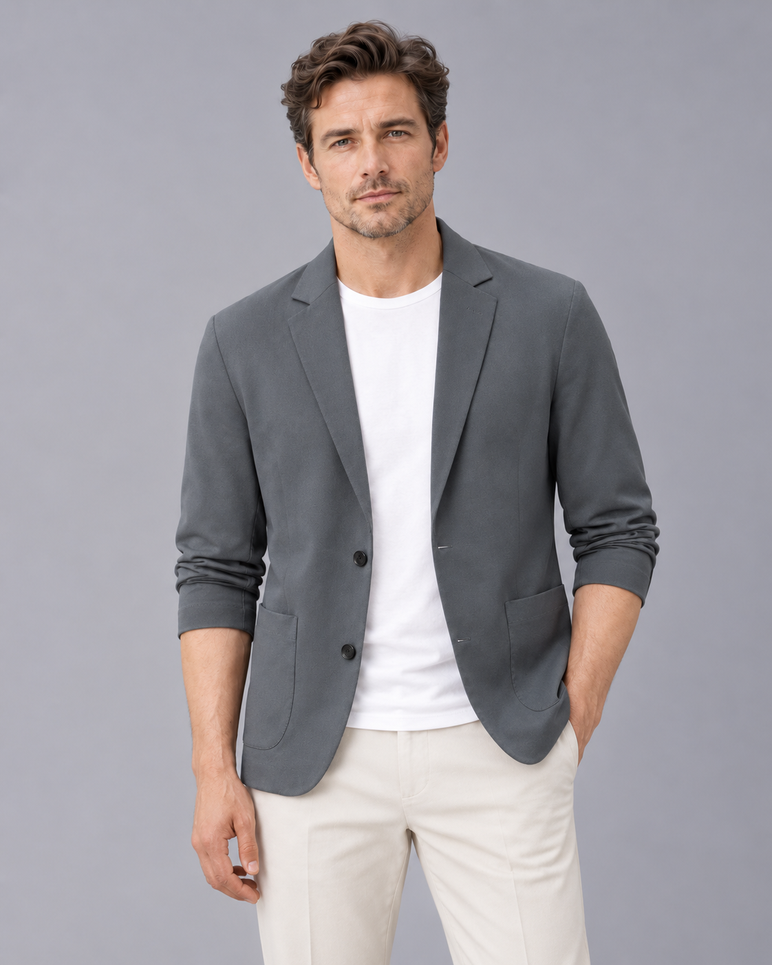 Men's Lightweight Blazer | Casual Jacket with Two Buttons and Notch Lapels