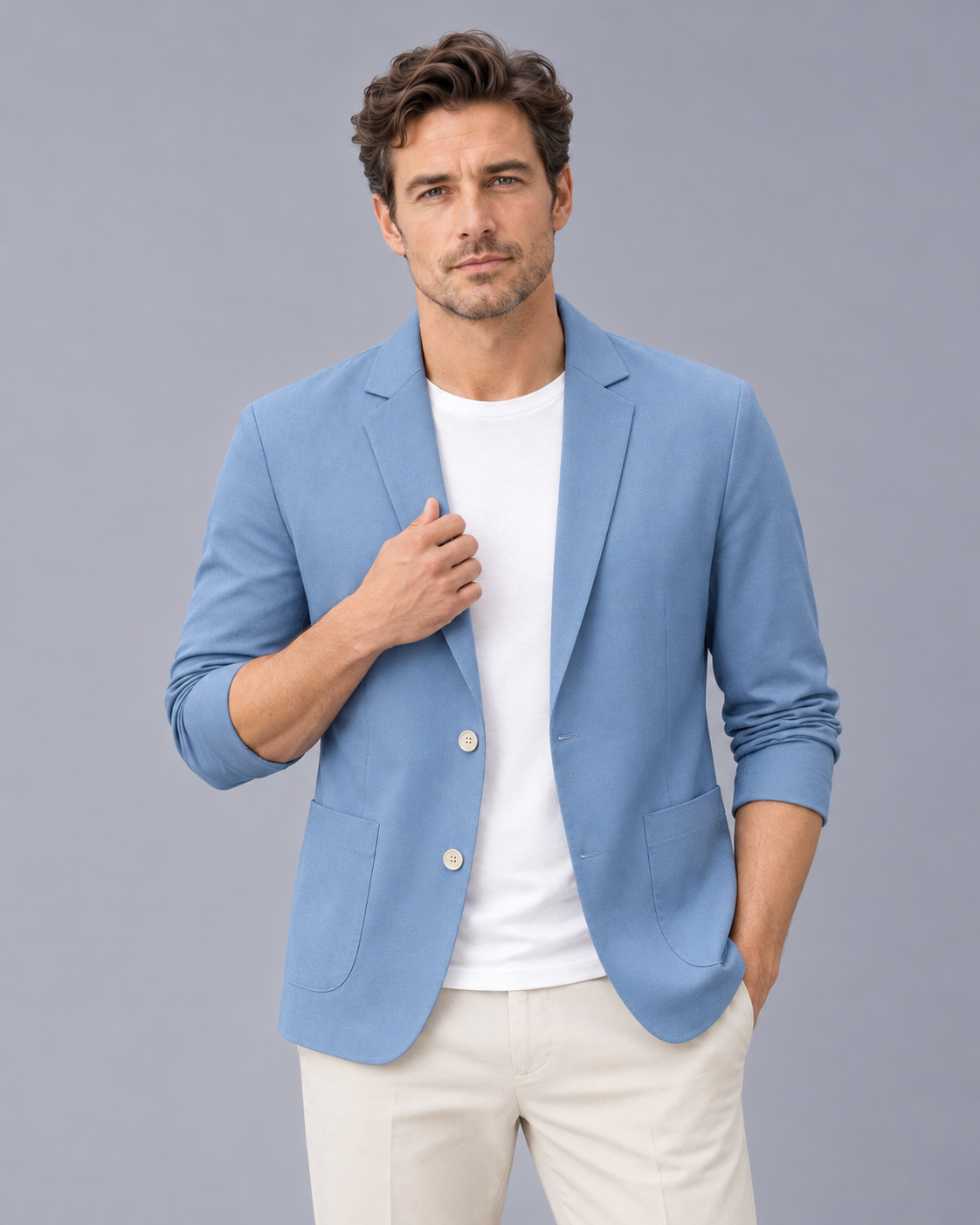 Men's Lightweight Blazer | Casual Jacket with Two Buttons and Notch Lapels