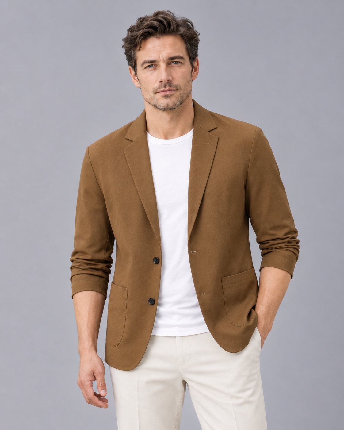 Men's Lightweight Blazer | Casual Jacket with Two Buttons and Notch Lapels