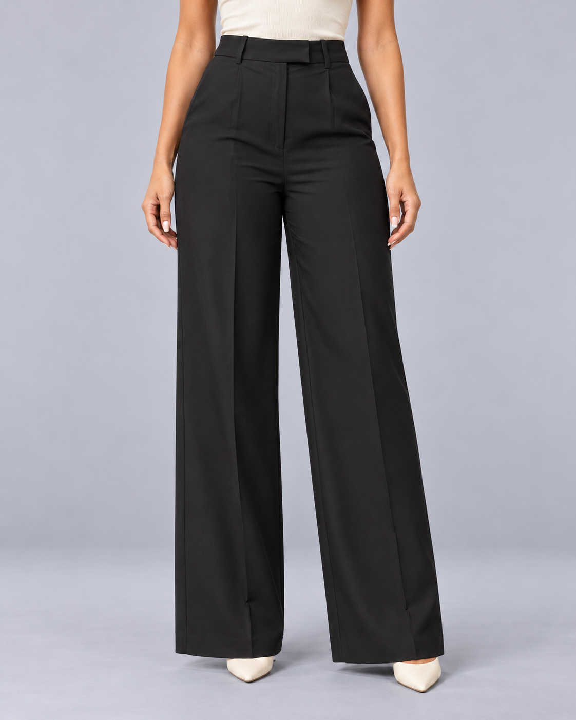 Women's High-Waisted Wide Leg Trousers | Pleated Front Tailored Trousers with Pockets