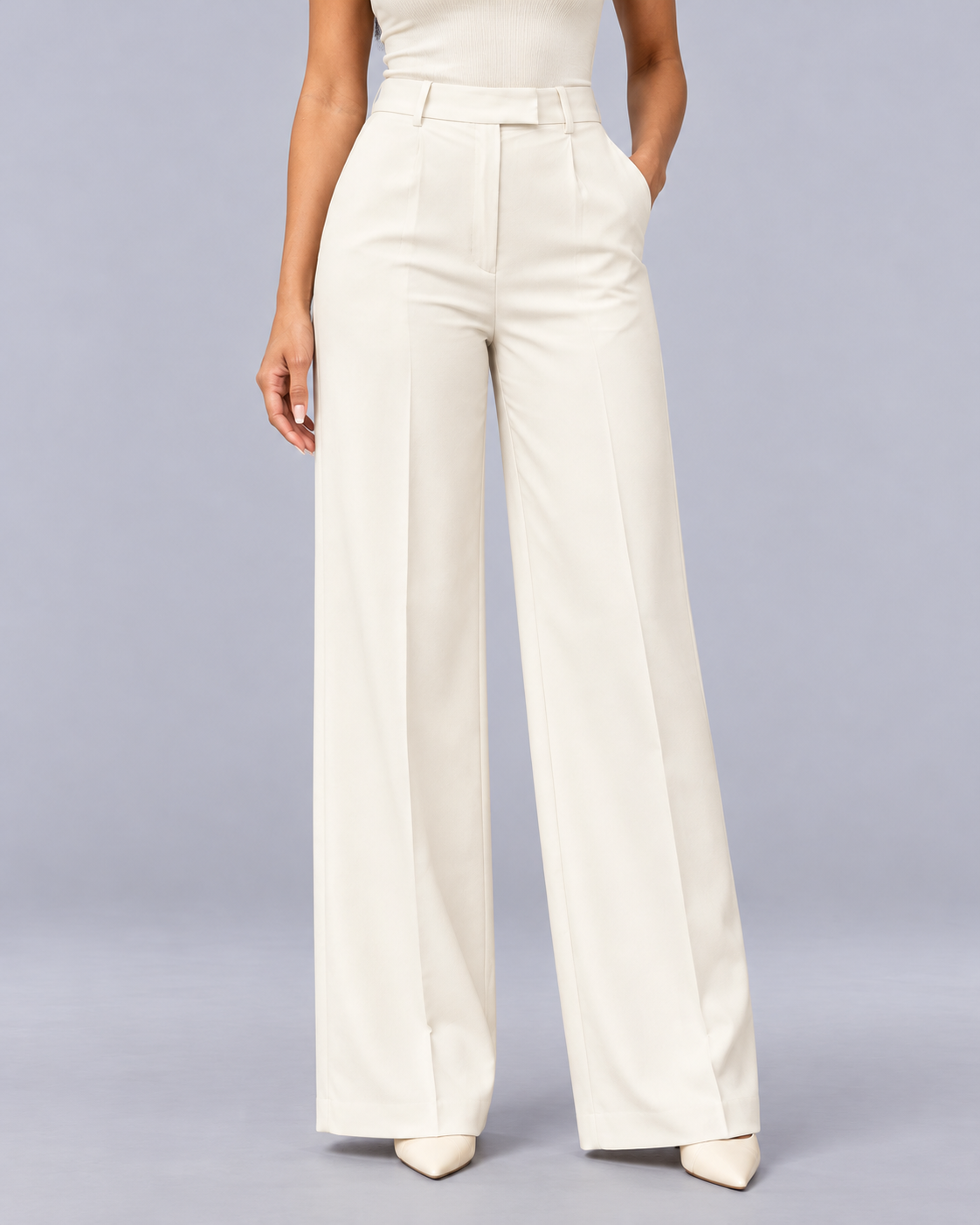 Women's High-Waisted Wide Leg Trousers | Pleated Front Tailored Trousers with Pockets