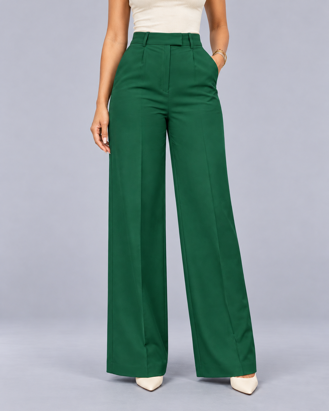 Women's High-Waisted Wide Leg Trousers | Pleated Front Tailored Trousers with Pockets
