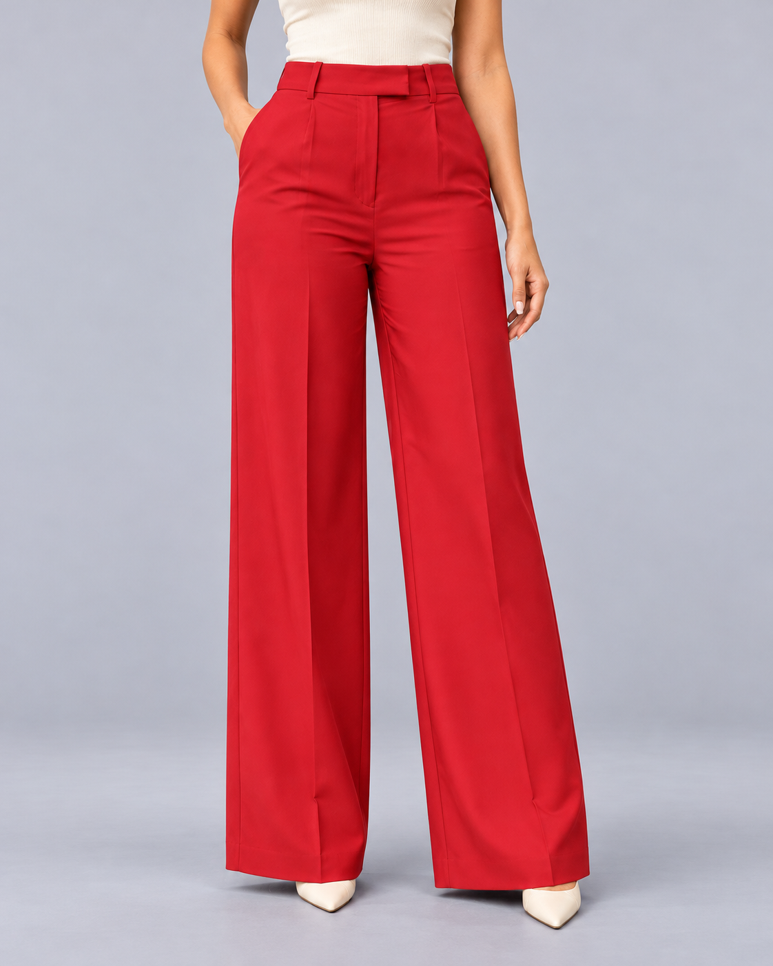 Women's High-Waisted Wide Leg Trousers | Pleated Front Tailored Trousers with Pockets