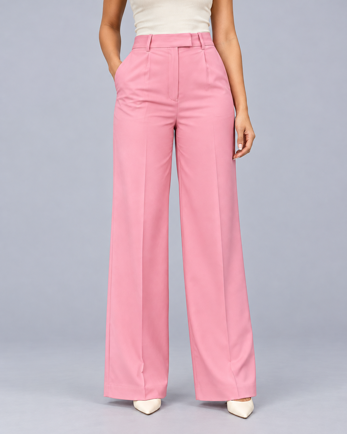 Women's High-Waisted Wide Leg Trousers | Pleated Front Tailored Trousers with Pockets