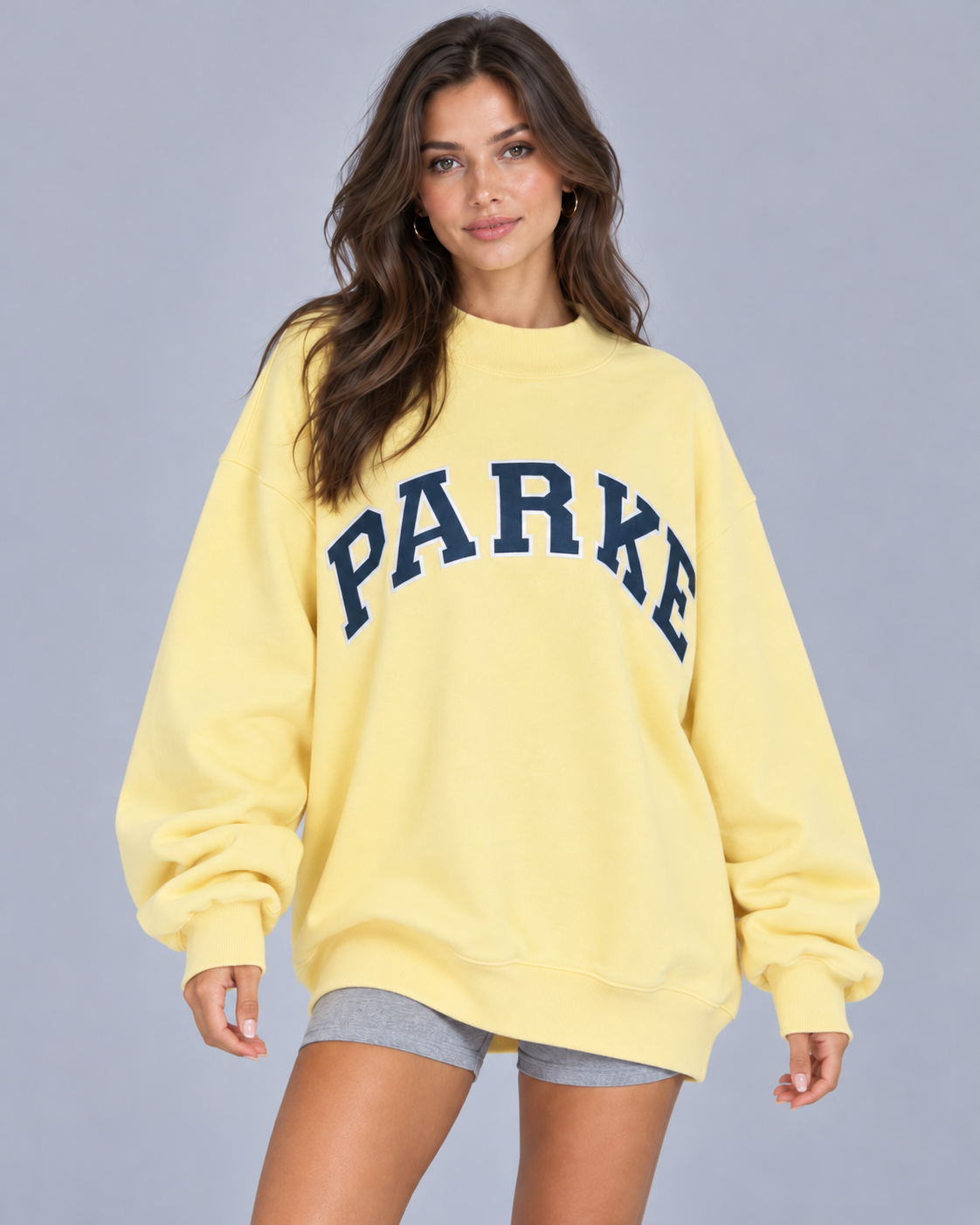 Women's Mock Neck Oversized Jumper | Long Sleeve Sweatshirt with Chenille varsity lettering