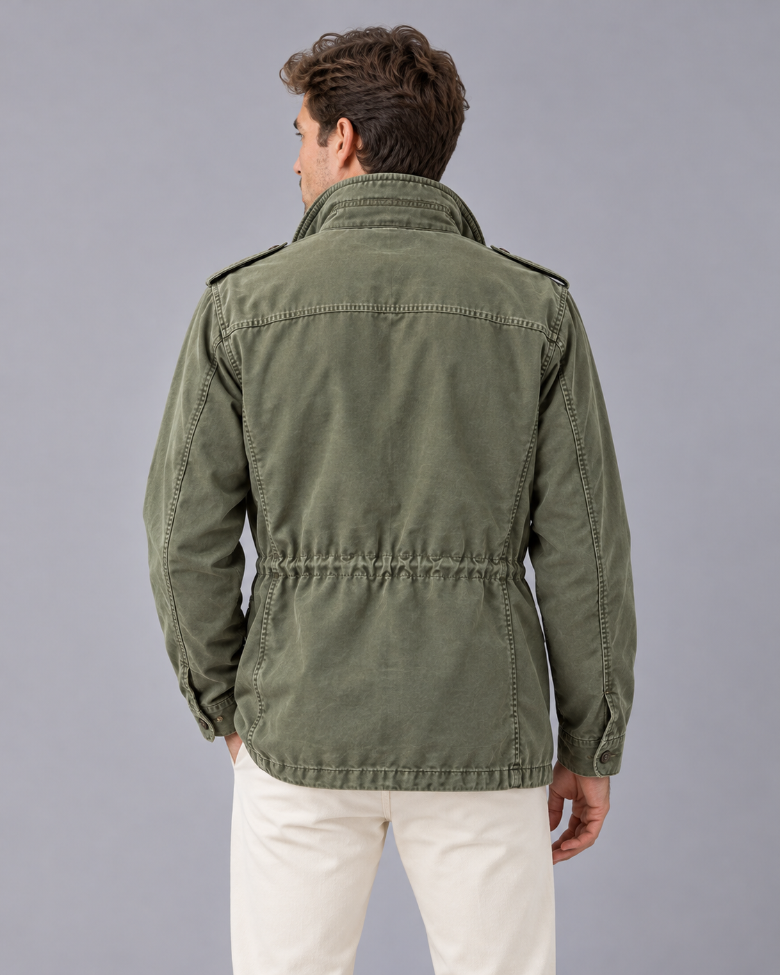 Men's Rain Jacket in Waterproof Polyester with Hood – Zip & Storm Flap, Drawstring Waist