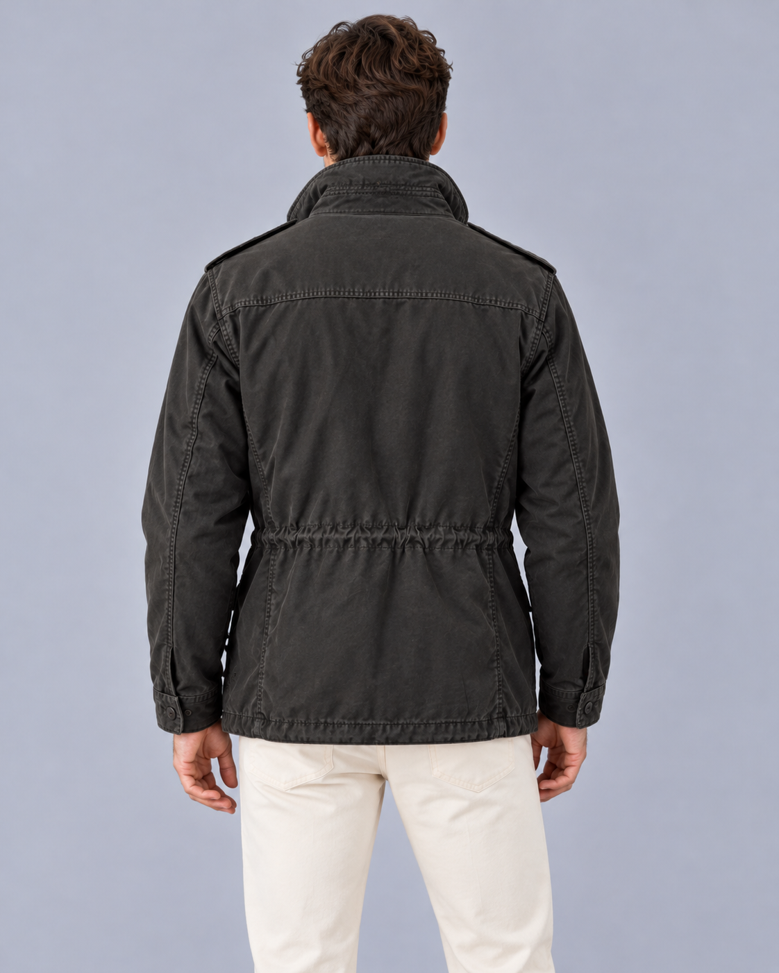 Men's Rain Jacket in Waterproof Polyester with Hood – Zip & Storm Flap, Drawstring Waist