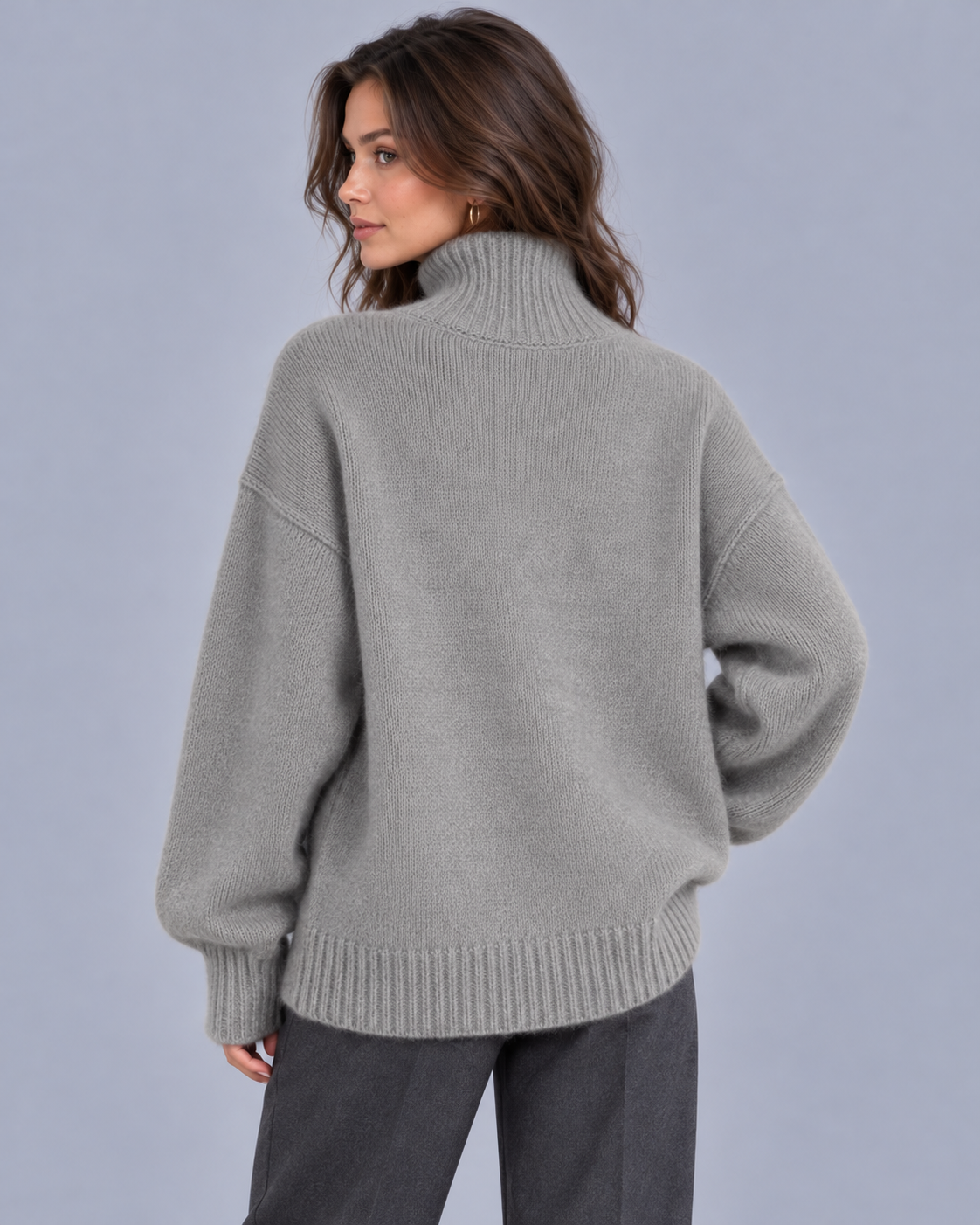 Women's Oversized Turtleneck Jumper – Ribbed Knit Cuffs & Hem, Dropped Shoulders