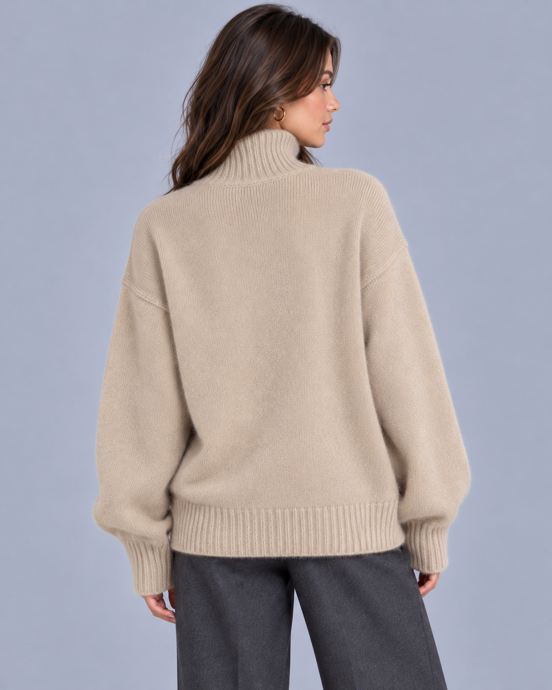 Women's Oversized Turtleneck Jumper – Ribbed Knit Cuffs & Hem, Dropped Shoulders