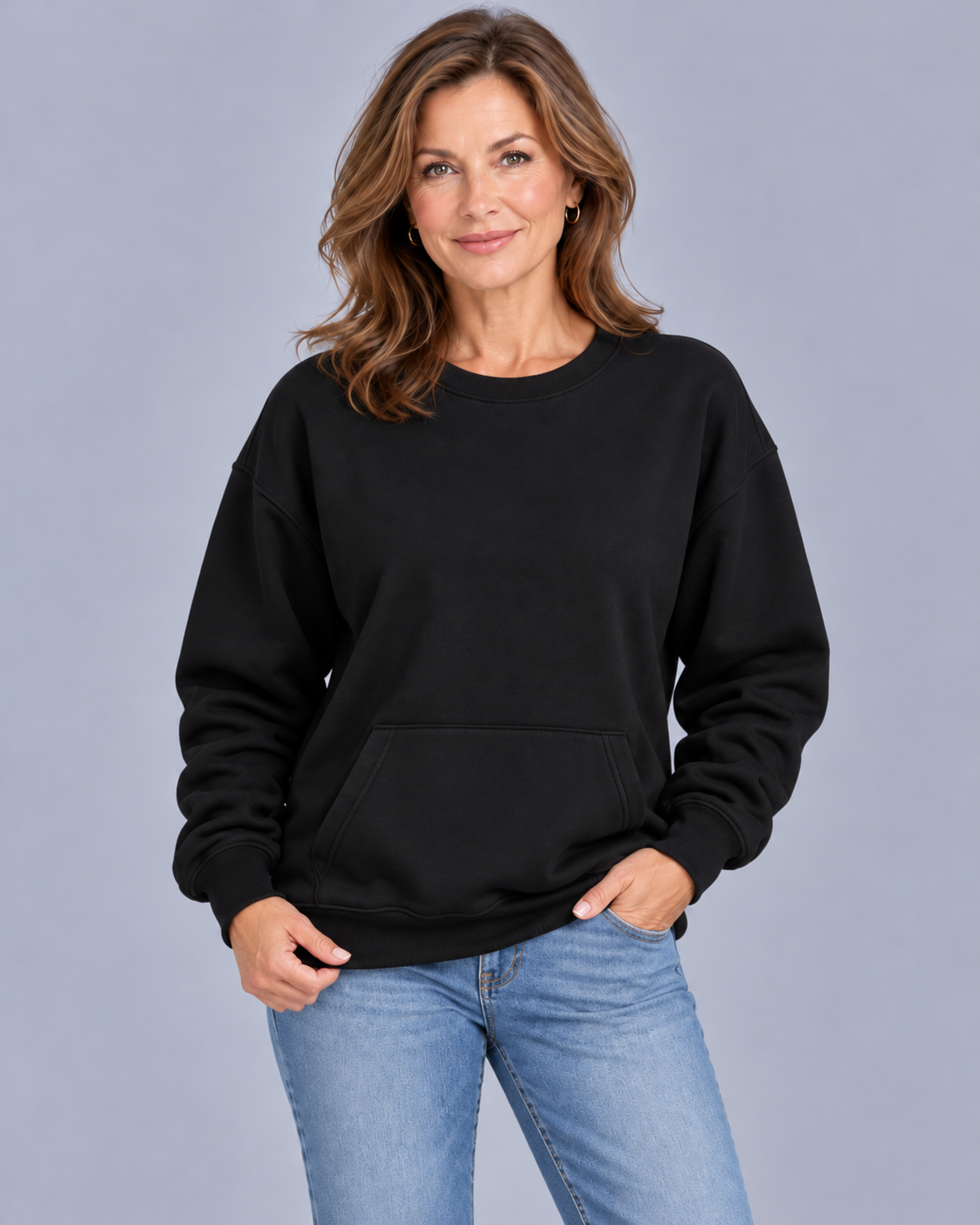 Women's Oversized Sweatshirt – Crew Neck, Kangaroo Pocket, Dropped Shoulders, Relaxed Fit