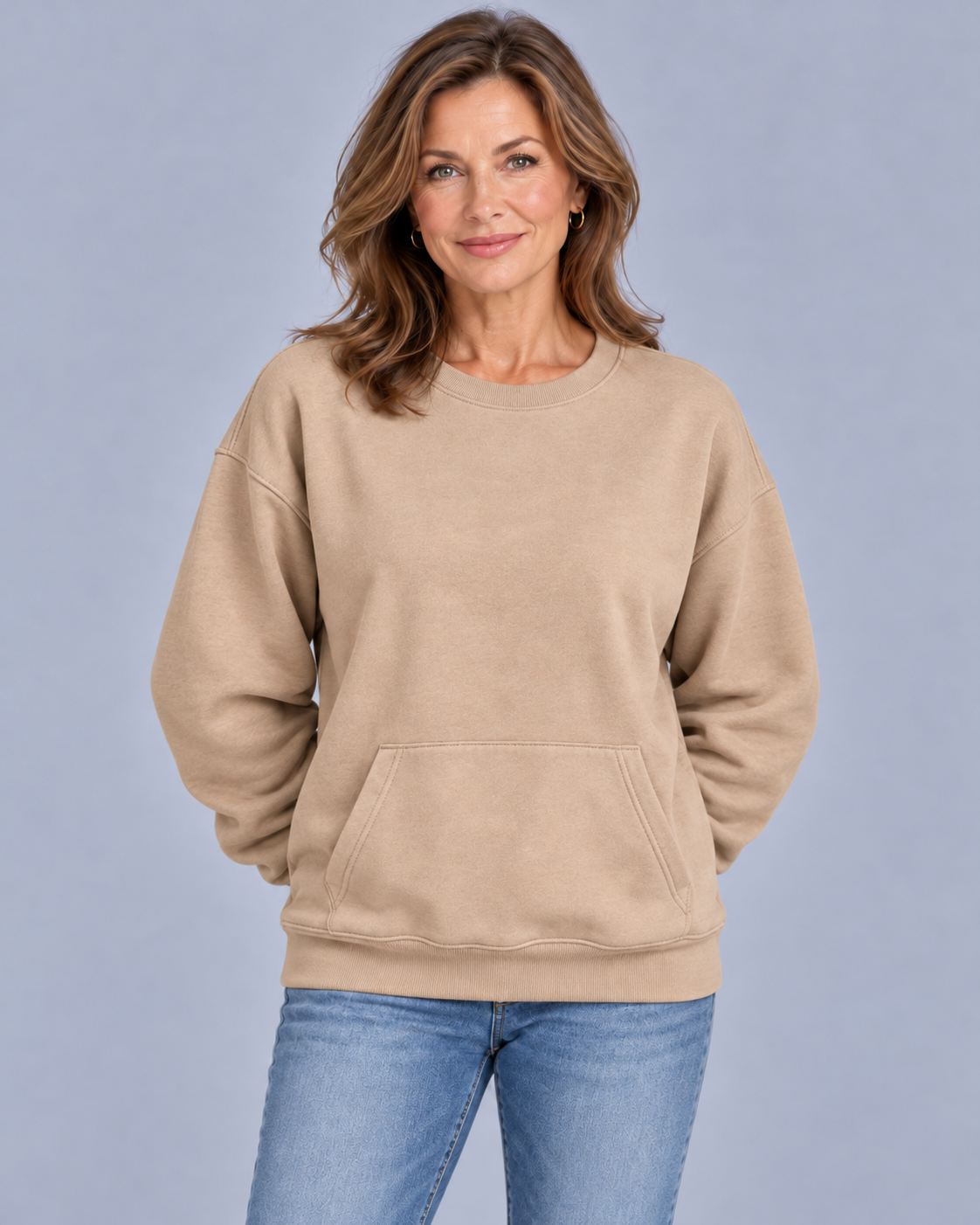 Women's Oversized Sweatshirt – Crew Neck, Kangaroo Pocket, Dropped Shoulders, Relaxed Fit
