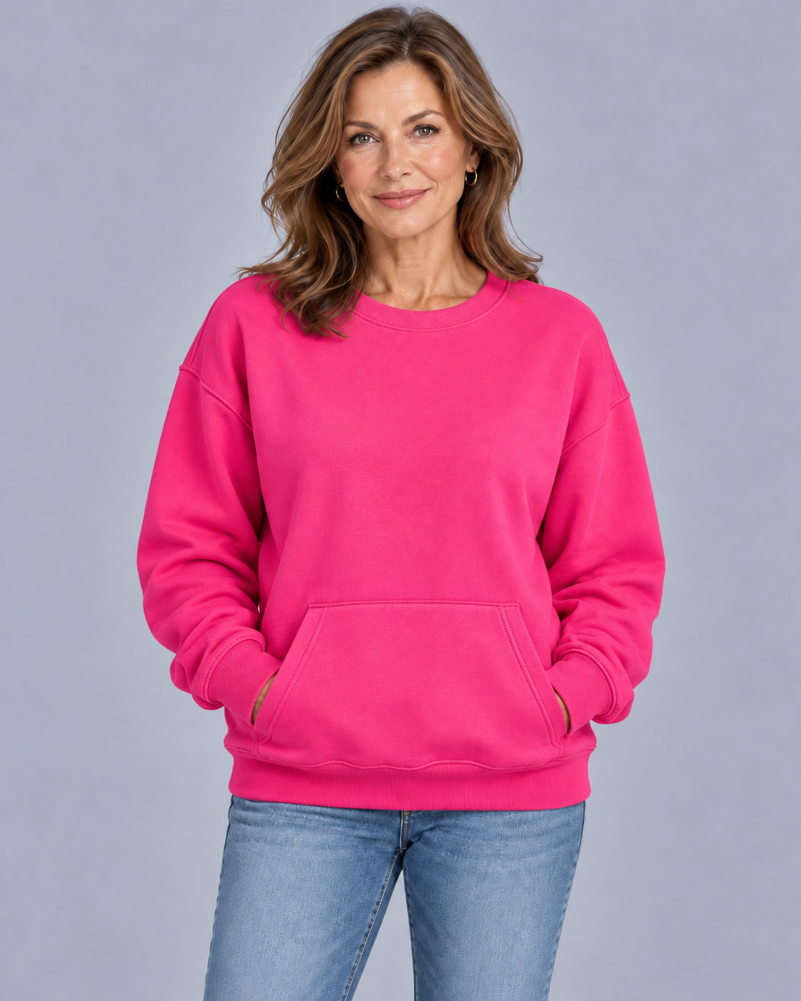 Women's Oversized Sweatshirt – Crew Neck, Kangaroo Pocket, Dropped Shoulders, Relaxed Fit