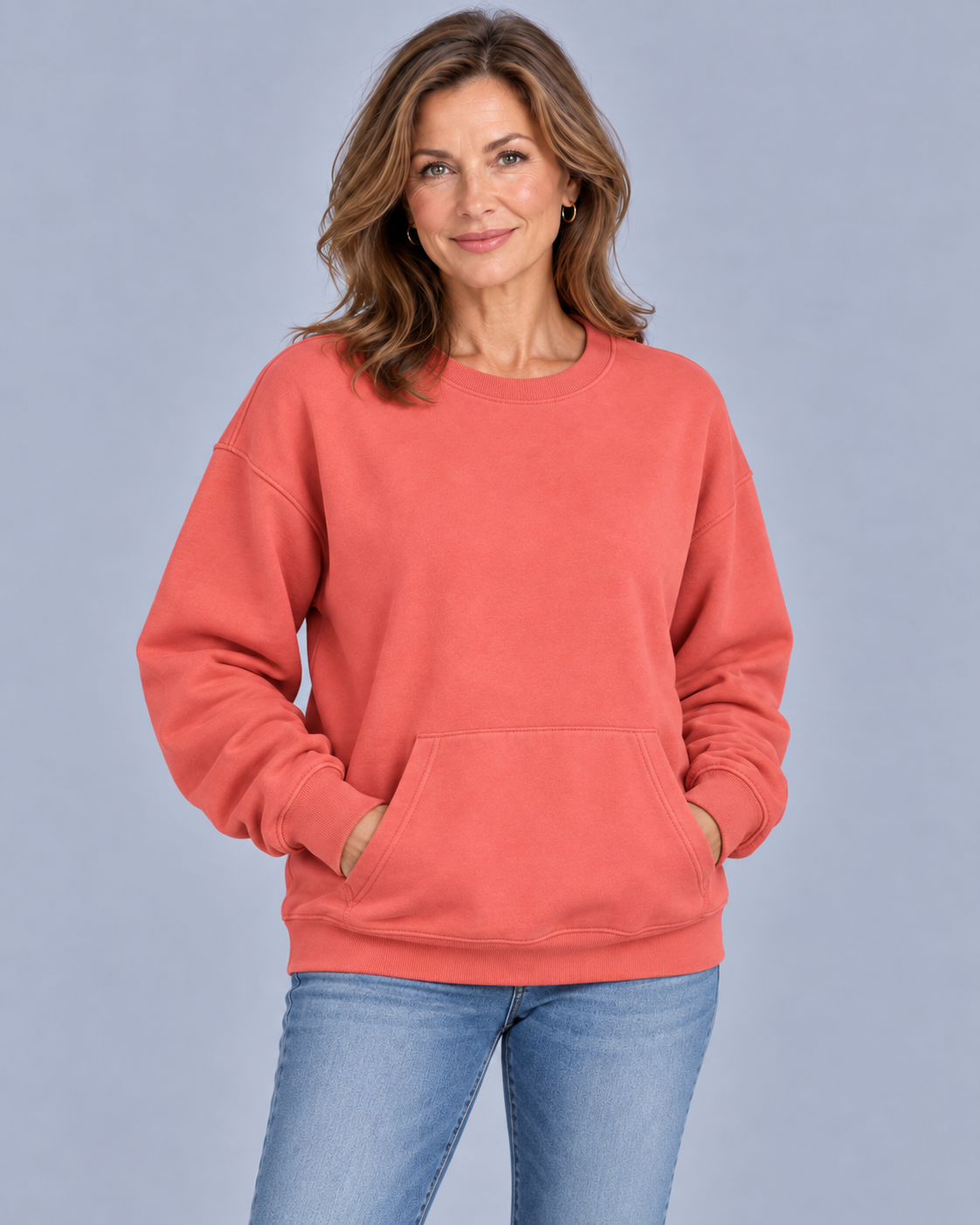 Women's Oversized Sweatshirt – Crew Neck, Kangaroo Pocket, Dropped Shoulders, Relaxed Fit