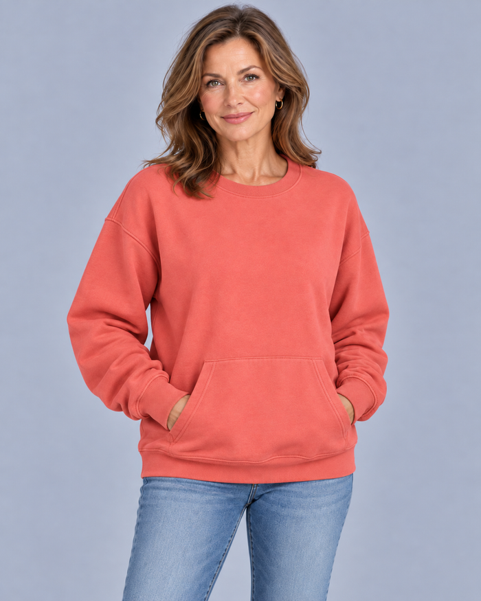 Women's Oversized Sweatshirt – Crew Neck, Kangaroo Pocket, Dropped Shoulders, Relaxed Fit