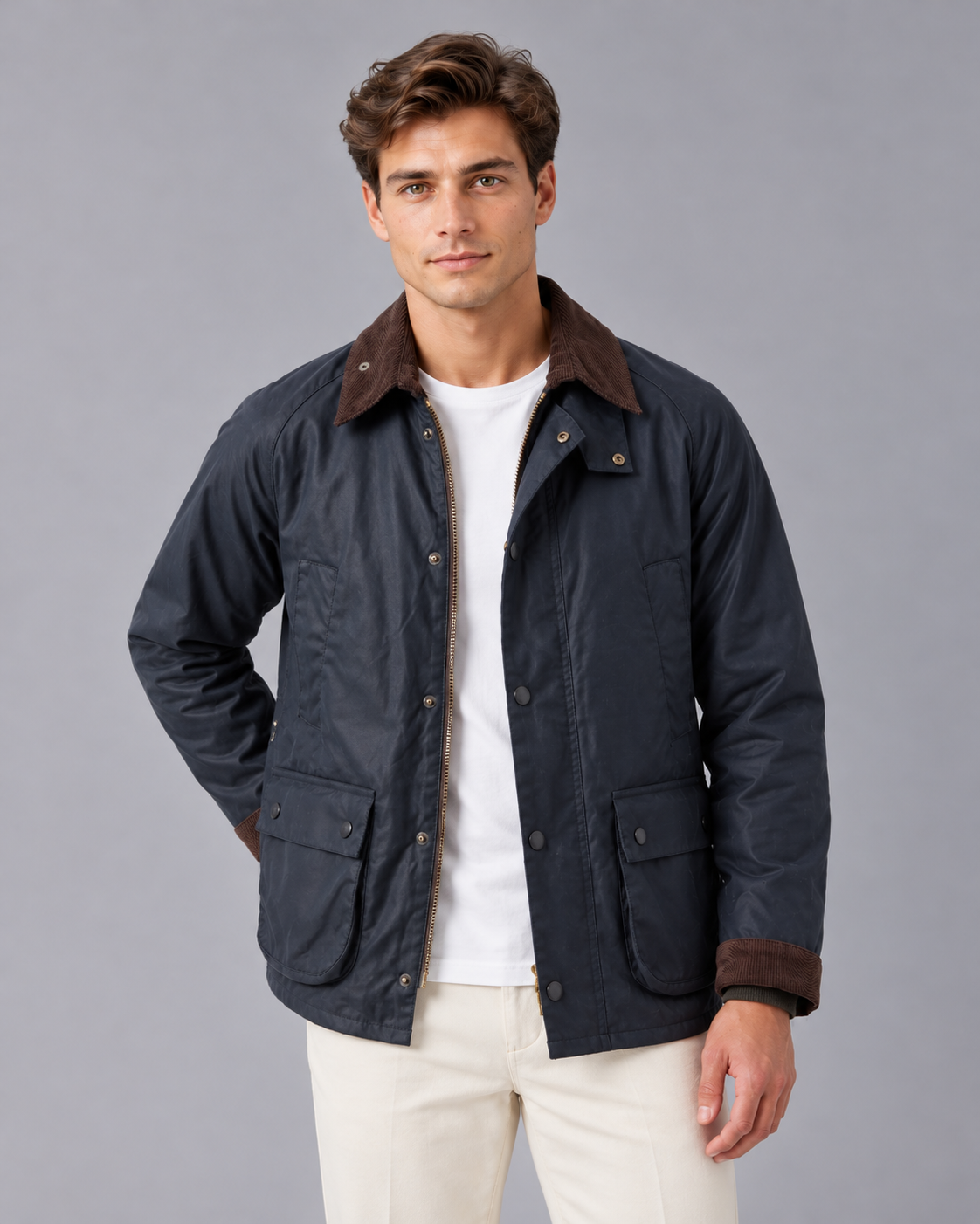 Men's Barn Jacket in Oil-Waxed Nylon | Corduroy Collar, Loose Fit