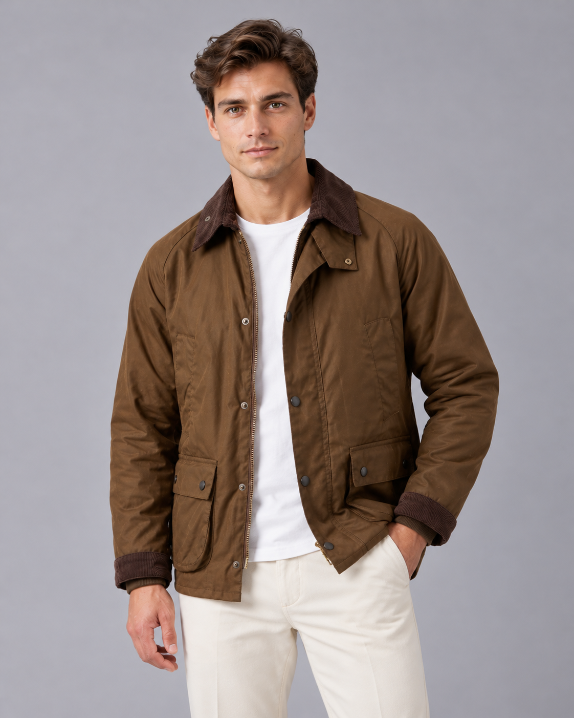 Men's Barn Jacket in Oil-Waxed Nylon | Corduroy Collar, Loose Fit