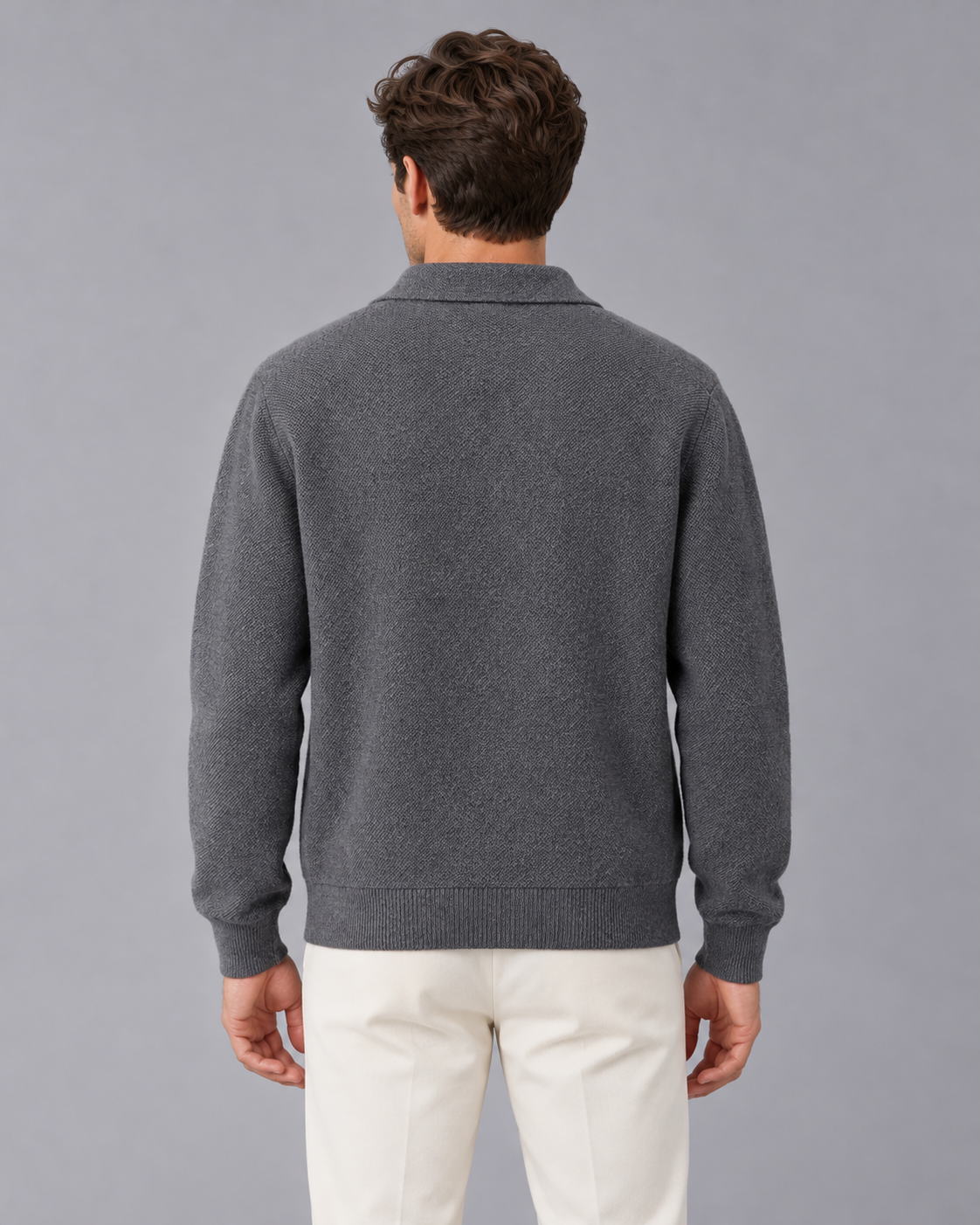 Men's 100% Cashmere Knitted Overshirt Jacket with Patch Pockets