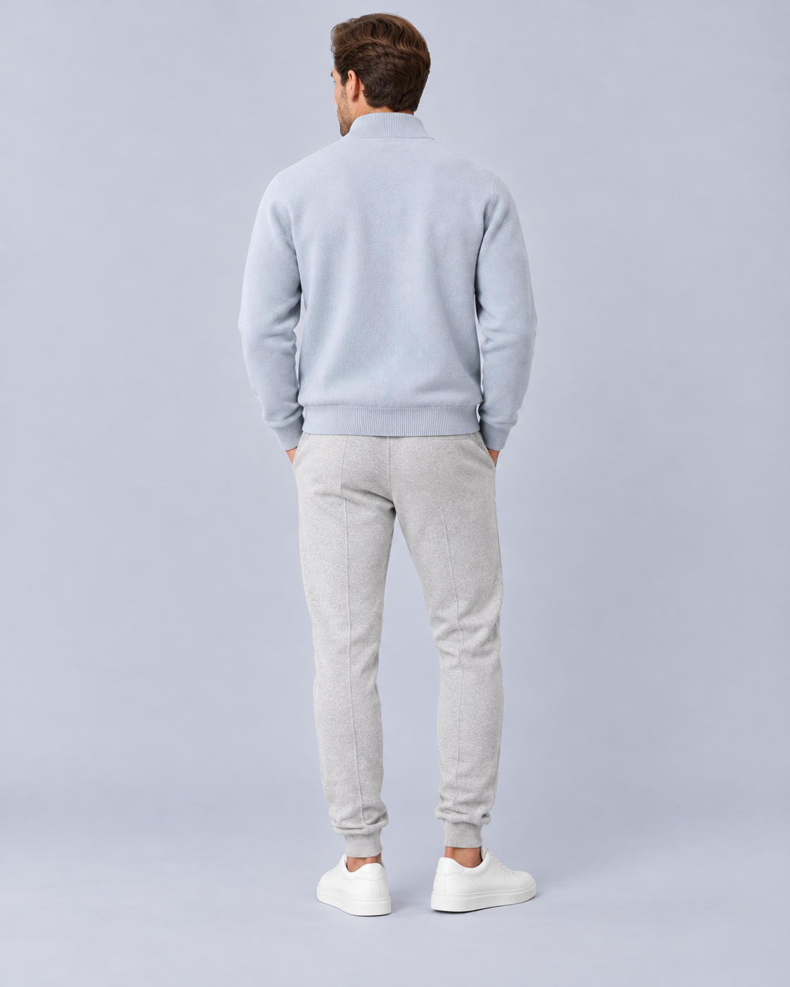 Men's 100% Merino Wool Knitted Tracksuit with Zip-Up Jacket and Drawstring Joggers
