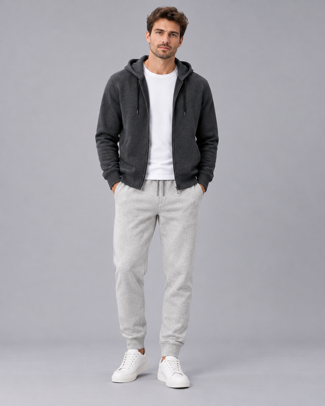 Men's 100% Cashmere Tracksuit with Zip-Up Hoodie and Drawstring Joggers