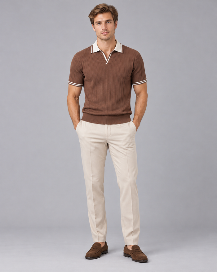 Men's Ribbed-Knit Polo & Tapered Trousers Smart Co-Ord Set
