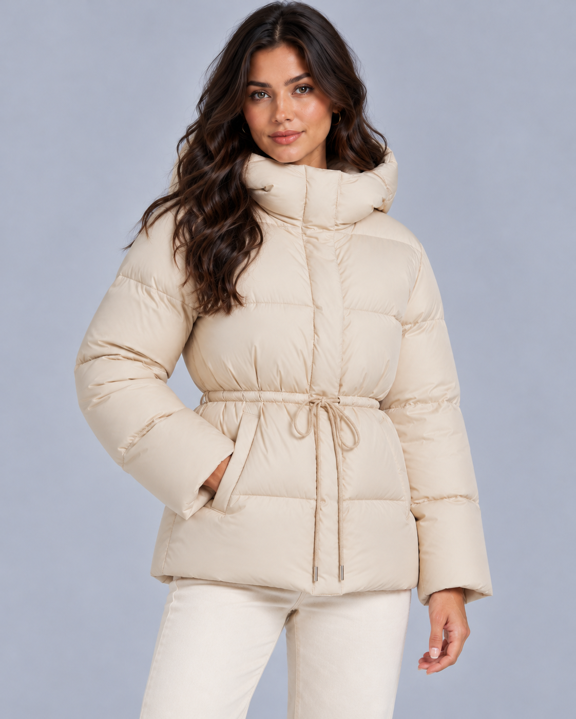 Women's Fitted Drawstring Puffer Jacket with Relaxed Fit