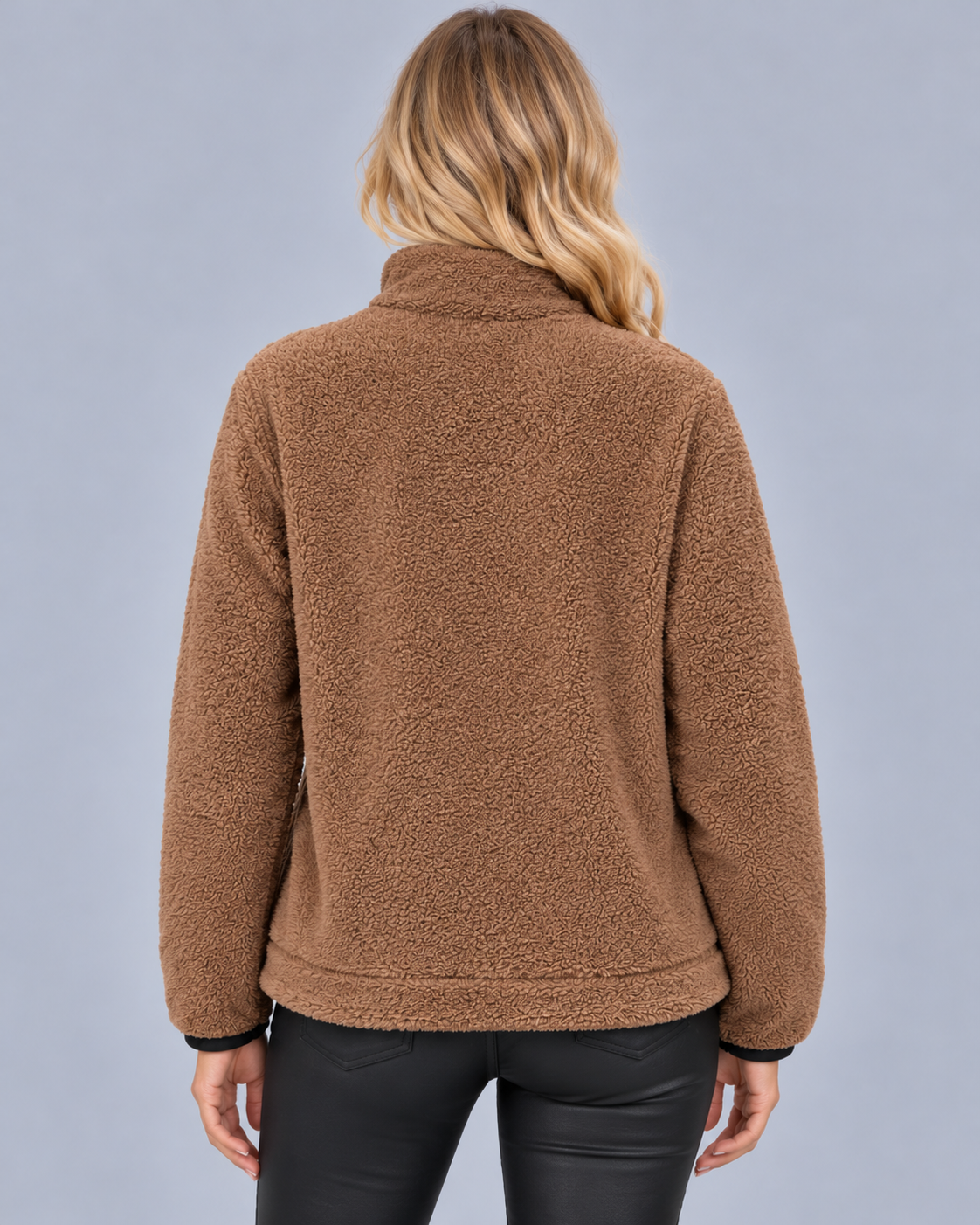 Women's Teddy Fleece Half Zip Jumper with Kangaroo Pocket