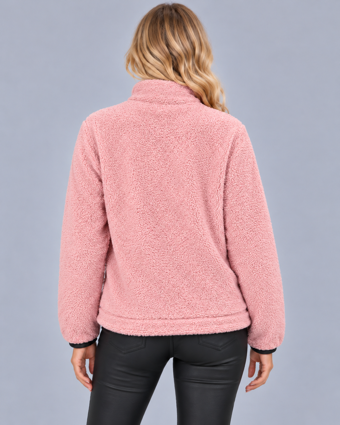 Women's Teddy Fleece Half Zip Jumper with Kangaroo Pocket