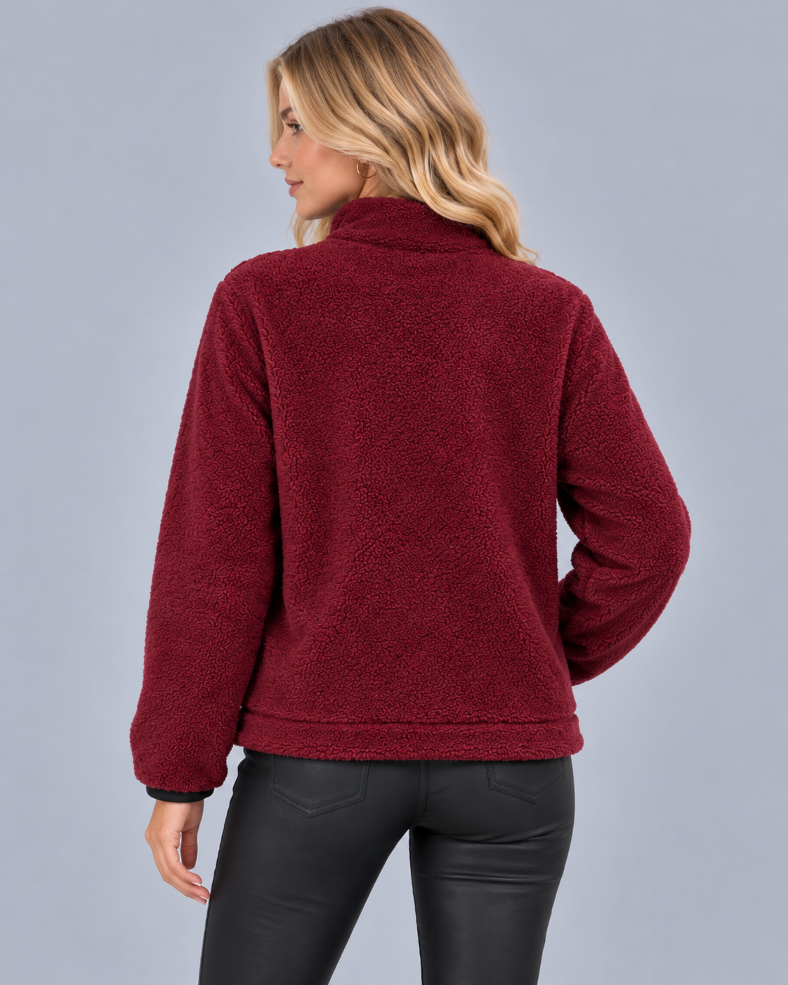 Women's Teddy Fleece Half Zip Jumper with Kangaroo Pocket