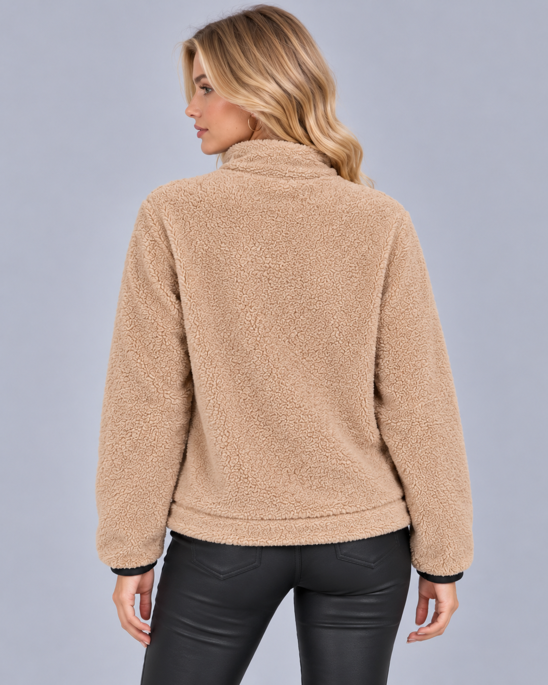 Women's Teddy Fleece Half Zip Jumper with Kangaroo Pocket