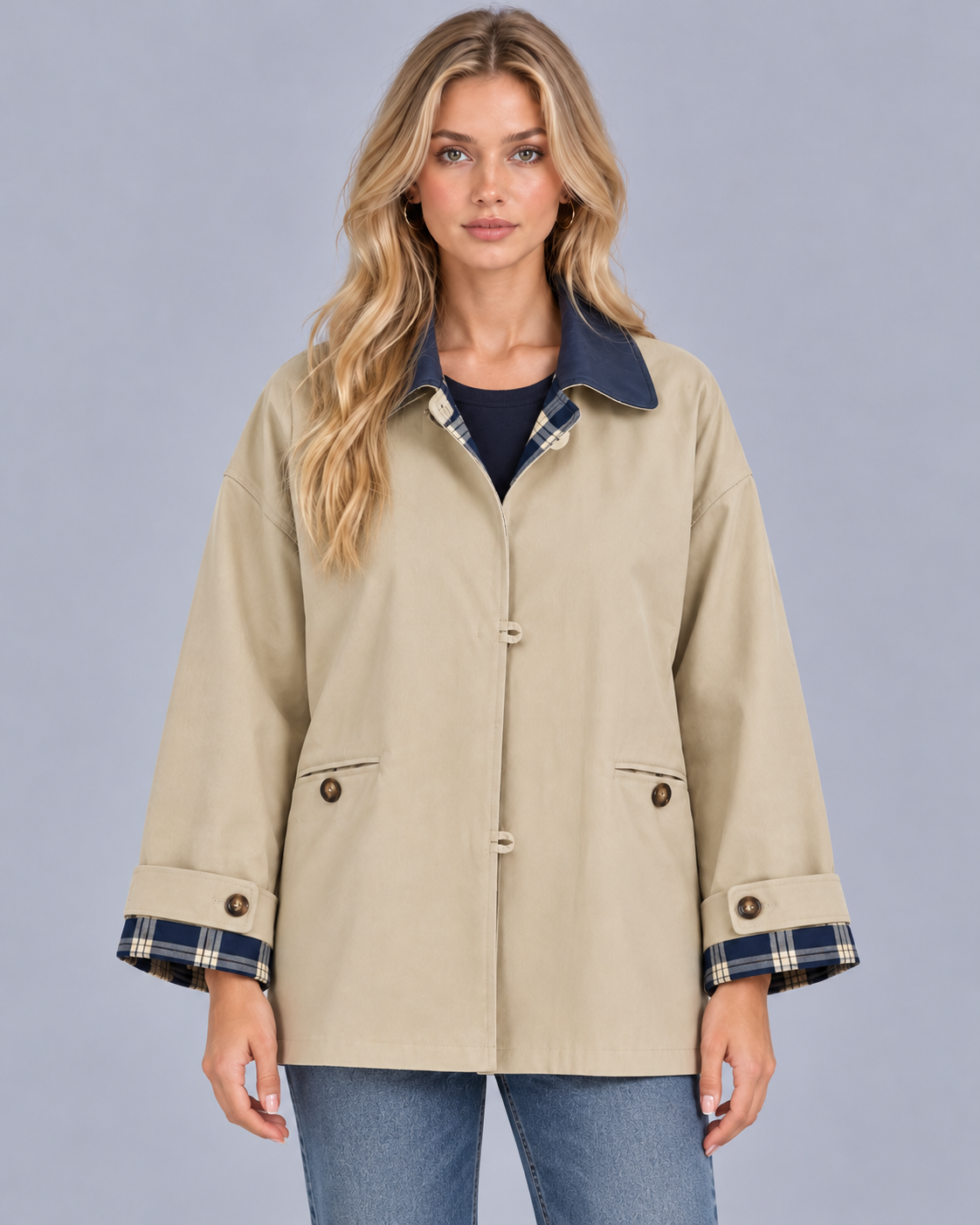 Women's Relaxed Fit Barn Jacket with Contrast Collar