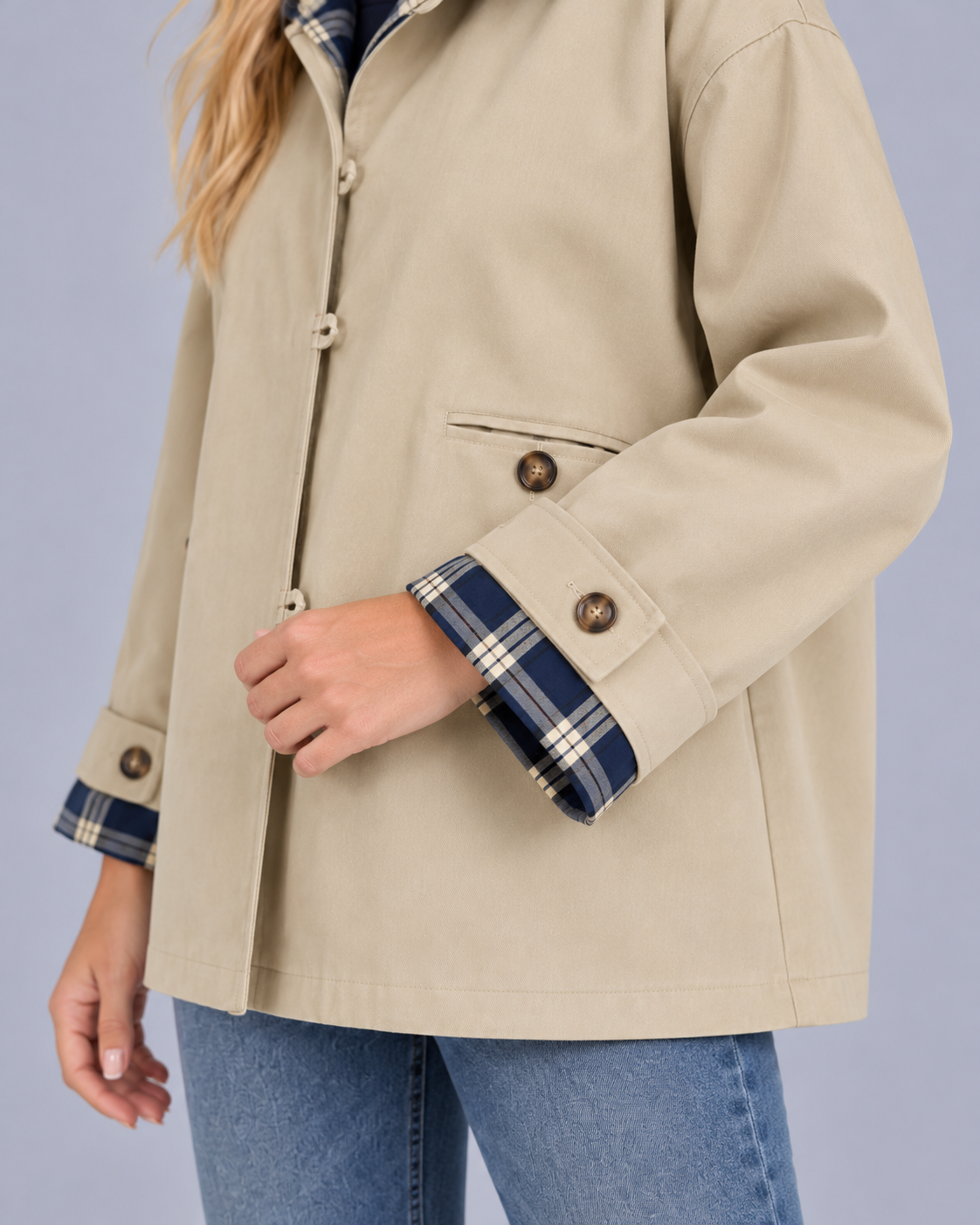 Women's Relaxed Fit Barn Jacket with Contrast Collar